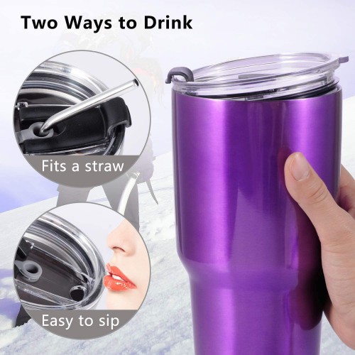 2 Straws Pipe Brush Koodee 30 oz Tumbler Insulated Stainless Steel Travel Mug with Sip Lid and Straw Lid Handle 30 oz, Royal Blue 