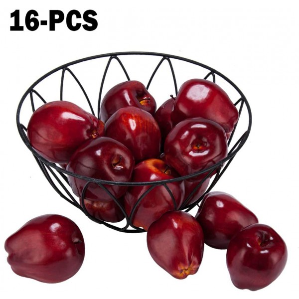 Toopify 16PCS Artificial Red Apples, Fake Fruit Lifelike Simulation Apples for Home Kitchen Table Basket Decoration, 3.43" x 2.95"