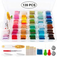 Toopify Embroidery Floss 139pcs Embroidery Thread String Kits 100 Skeins Premium Rainbow Floss Bobbins and Cross Stitch Kit with Organizer Storage Box