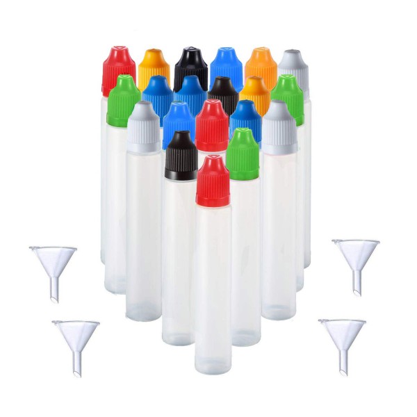20 Pack 30mL LDPE Plastic Unicorn Dropper Bottle 1 oz E-Liquid Ink Liquid Applicator Squeezable Bottles with Childproof Cap and Thin Tip