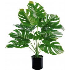 Toopify Artificial Palm Tree, 19" Fake Monstera Deliciosa Plant in Pot for Indoor and Outdoor Home Office Decor