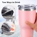 Toopify 30oz Stainless Steel Insulated Pink Tumbler Travel Mug with Straw Slider Lid, Cleaning Brush, Double Wall Vacuum