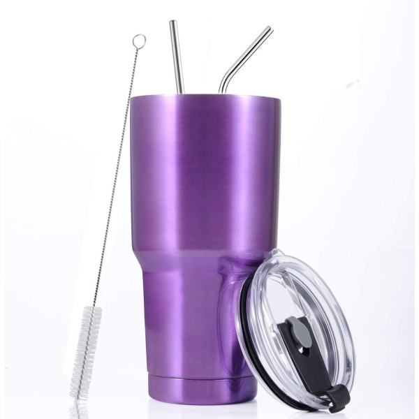 Toopify 30oz Stainless Steel Insulated Purple Tumbler Travel Mug with Straw Slider Lid, Cleaning Brush, Double Wall Vacuum