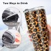 Toopify 30oz Stainless Steel Insulated Leopard Tumbler Travel Mug with Straw Slider Lid, Cleaning Brush, Double Wall Vacuum